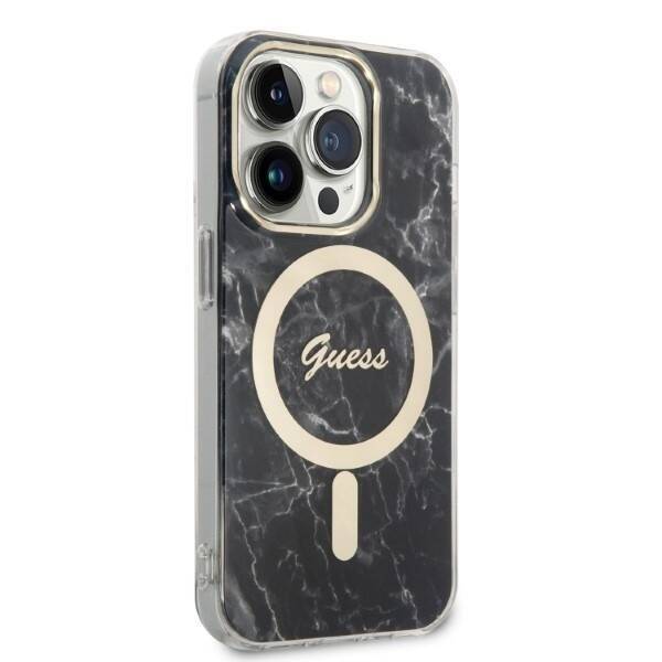 ZESTAW GUESS GUBPP14XHMEACSK CASE+ CHARGER IPHONE 14 PRO MAX 6,7" CZARNY/BLACK HARD CASE MARBLE MAGSAFE