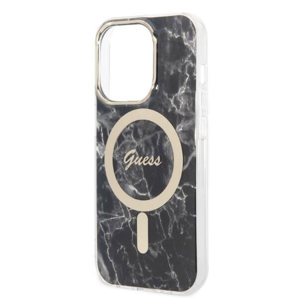 ZESTAW GUESS GUBPP14XHMEACSK CASE+ CHARGER IPHONE 14 PRO MAX 6,7" CZARNY/BLACK HARD CASE MARBLE MAGSAFE