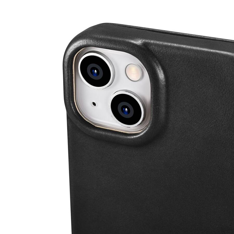 iCarer CE Oil Wax Premium Leather Folio Case skórzane etui iPhone 14 Plus z klapką magnetyczne MagSafe czarny (AKI14220707-BK)