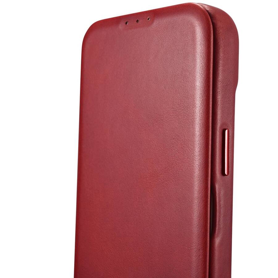 iCarer CE Oil Wax Premium Leather Folio Case skórzane etui iPhone 14 Pro z klapką magnetyczne MagSafe czerwony (AKI14220706-RD)