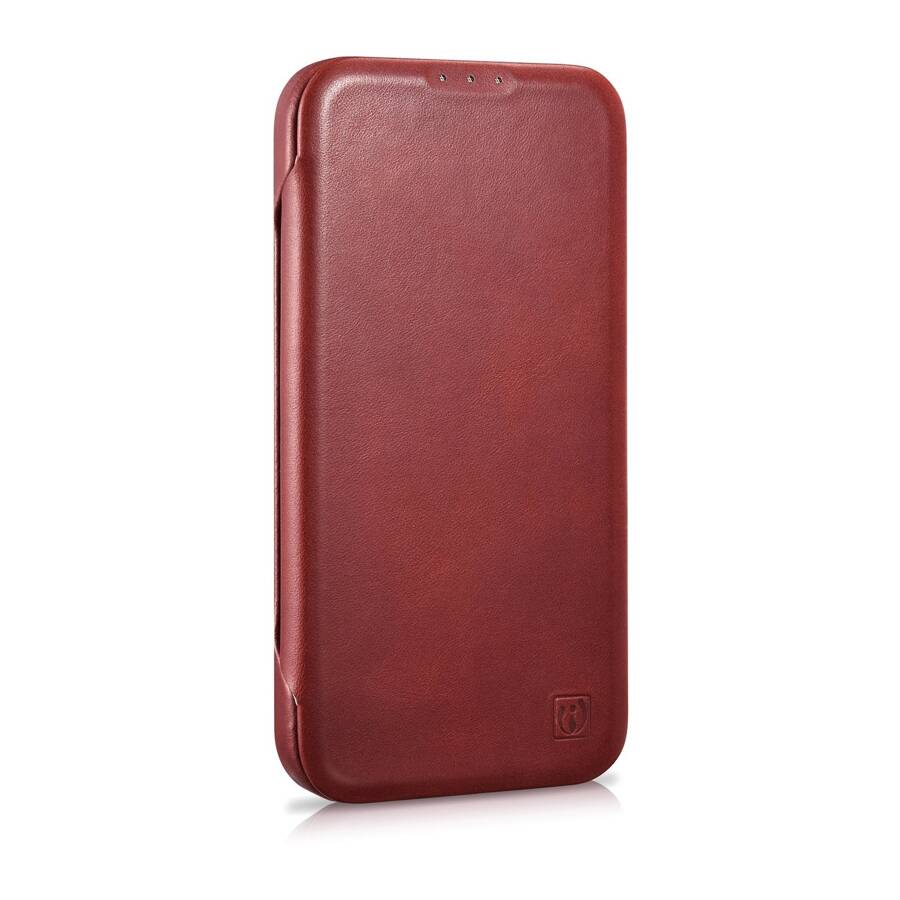 iCarer CE Oil Wax Premium Leather Folio Case skórzane etui iPhone 14 Pro z klapką magnetyczne MagSafe czerwony (AKI14220706-RD)