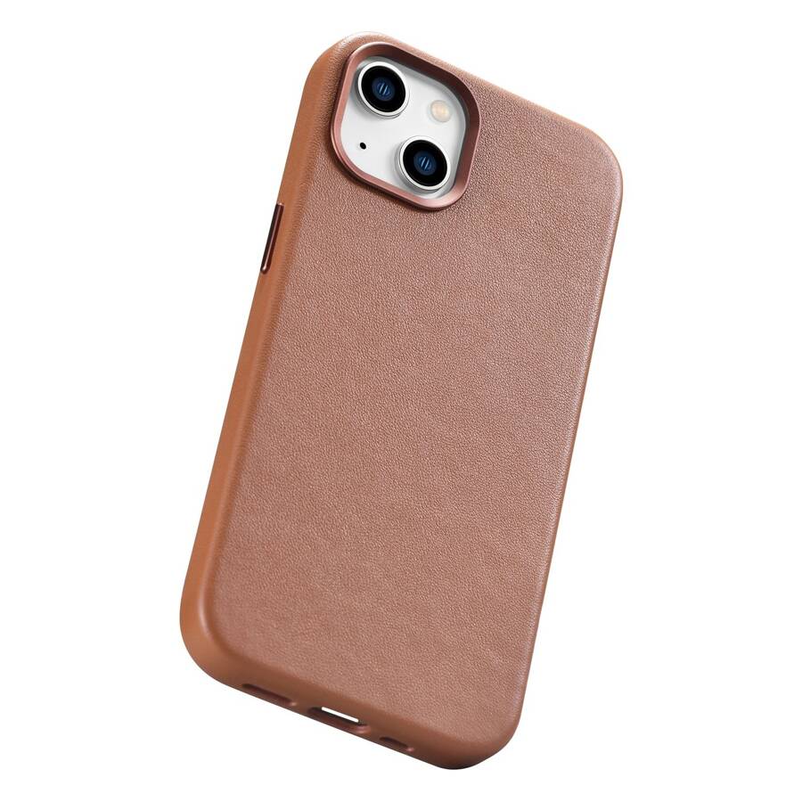iCarer Case Leather pokrowiec etui z naturalnej skóry do iPhone 14 Plus brązowy (kompatybilne z MagSafe)