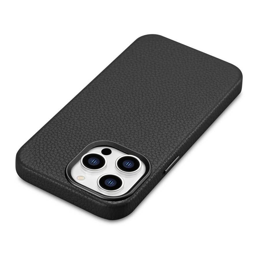 iCarer Litchi Premium Leather Case skórzane etui iPhone 14 Pro Max magnetyczne z MagSafe czarny (WMI14220712-BK)