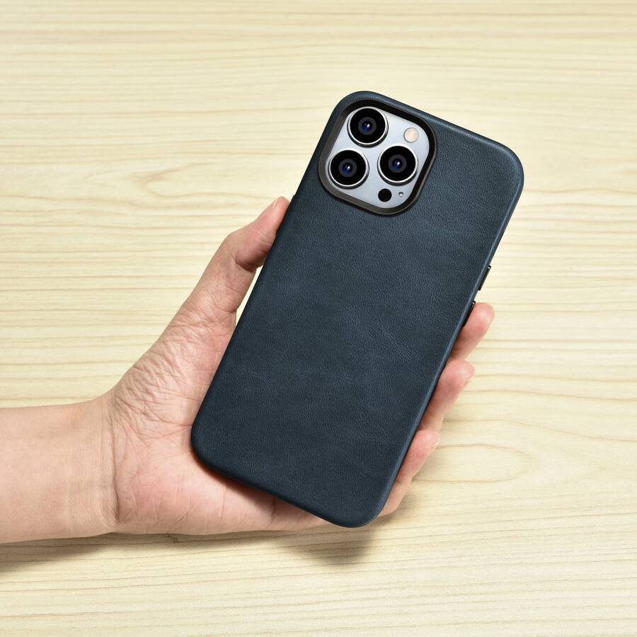 iCarer Oil Wax Premium Leather Case skórzane etui iPhone 14 Pro magnetyczne z MagSafe ciemnoniebieski (WMI14220702-BU)