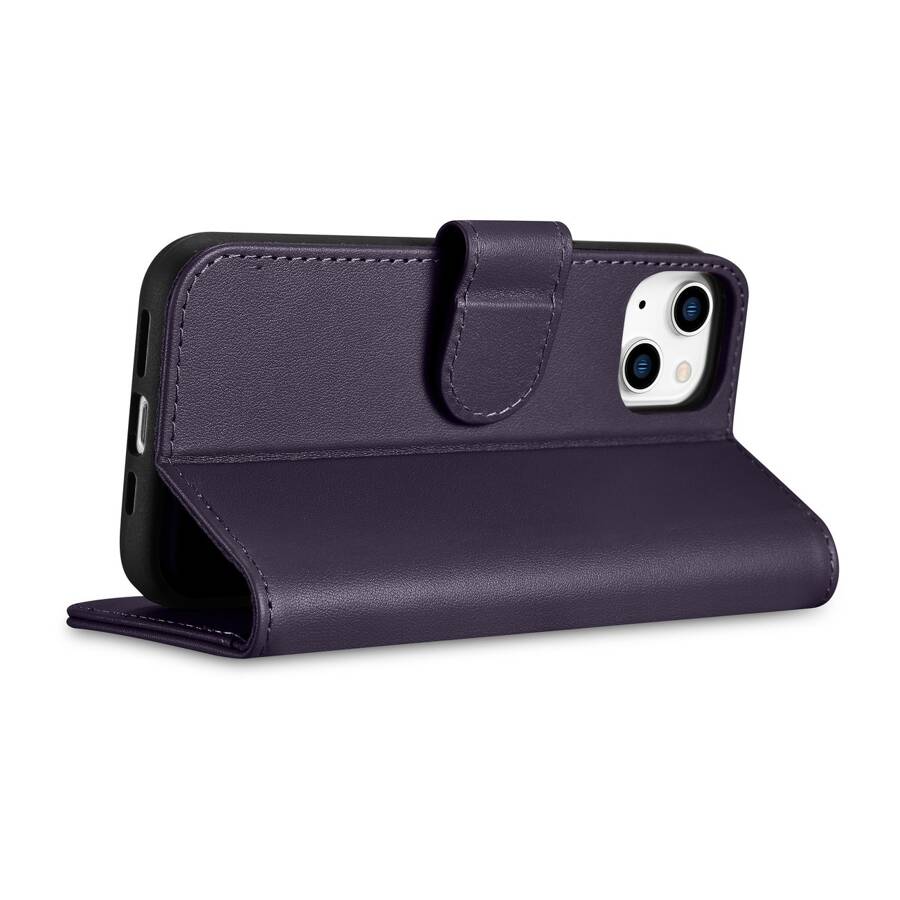 iCarer Wallet Case 2in1 etui iPhone 14 Pro skórzany pokrowiec z klapką Anti-RFID ciemnofioletowy (WMI14220726-DP)