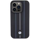 BMW BMHCP15X22RVSK IPHONE 15 PRO MAX 6.7" CZARNY/BLACK HARDCASE LEATHER STAMP BLUE LINES