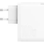 Baseus ładowarka sieciowa GaN5 Pro PD 100W 1x USB-C 1x USB biała + kabel USB-C - USB-C