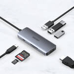 Choetech 7w1 wielofunkcyjny HUB USB Typ C - 3x USB 3.2 Gen 1 / czytnik kart SD i TF / HDMI 4K 30Hz / USB Typ C szary (HUB-M19 gray)