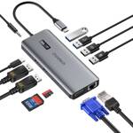 Choetech HUB wielofunkcyjny z wyświetlaczem 12w1 USB-C do USB-C / USB-A / HDMI / VGA / AUX / SD / TF szary (HUB-M26)