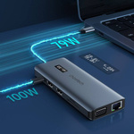 Choetech HUB wielofunkcyjny z wyświetlaczem 12w1 USB-C do USB-C / USB-A / HDMI / VGA / AUX / SD / TF szary (HUB-M26)