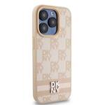 DKNY DKHCP15XPCPTSSP iPhone 15 Pro Max 6.7" różowy/pink hardcase Leather Checkered Mono Pattern & Printed Stripes