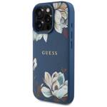 Etui Guess Grained Printed Flower         Pattern MagSafe do iPhone 16 Pro Max niebieski