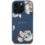 Etui Guess Grained Printed Flower         Pattern MagSafe do iPhone 16 Pro Max niebieski