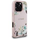 Etui Guess Grained Printed Flower         Pattern MagSafe do iPhone 16 Pro różowy