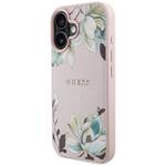 Etui Guess Grained Printed Flower         Pattern MagSafe do iPhone 16 różowy