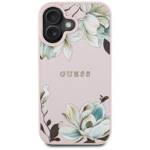 Etui Guess Grained Printed Flower         Pattern MagSafe do iPhone 16 różowy