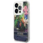 GUESS GUHCP14LLFLSB IPHONE 14 PRO 6,1" NIEBIESKI/BLUE HARDCASE FLOWER LIQUID GLITTER