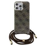 GUESS GUHCP15LHC4SEW IPHONE 15 PRO 6.1" BRĄZOWY/BROWN HARDCASE CROSSBODY CORD 4G PRINT