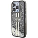 GUESS GUHCP15LLFCSEGK IPHONE 15 PRO 6.1" CZARNY/BLACK HARDCASE LIQUID GLITTER GOLD STRIPES