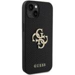 GUESS GUHCP15SPSP4LGK IPHONE 15 / 14 / 13 6.1" CZARNY/BLACK HARDCASE LEATHER PERFORATED 4G GLITTER LOGO