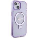 GUESS GUHMP15MHRSGSU IPHONE 15 PLUS / 14 PLUS 6.7" FIOLETOWY/PURPLE HARDCASE RING STAND SCRIPT GLITTER MAGSAFE