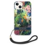 GUESS GUOHCP14MHFLSB IPHONE 14 PLUS / 15 PLUS 6.7" NIEBIESKI/BLUE HARDCASE FLOWER STRAP