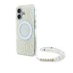 Guess GUHMP16MHCPOFPH iPhone 16 Plus 6.7" biały/white hardcase IML Flowers Allover Electro With Pearl Strap MagSafe