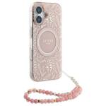 Guess GUHMP16SHCPOFPP iPhone 16 6.1" różowy/pink hardcase IML Flowers Allover Electro With Pearl Strap MagSafe