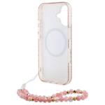 Guess GUHMP16SHCPOFPP iPhone 16 6.1" różowy/pink hardcase IML Flowers Allover Electro With Pearl Strap MagSafe