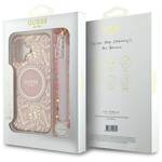 Guess GUHMP16SHCPOFPP iPhone 16 6.1" różowy/pink hardcase IML Flowers Allover Electro With Pearl Strap MagSafe