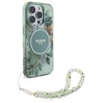 Guess GUHMP16XHFWBRCESN iPhone 16Pro Max 6.9" zielony/green hardcase IML Flowers With Pearl Strap MagSafe