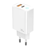 JELLICO ładowarka sieciowa EU13 GaN PD 30W 1xUSB-C + 1xUSB QC3.0 + kabel USB-C - USB-C Biały