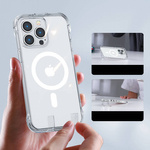 Joyroom Magnetic Defender magnetyczne etui do iPhone 14 Pro pancerny pokrowiec z haczykami podstawką przezroczysty (kompatybilne z MagSafe)