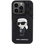 KARL LAGERFELD KLHCP15LSAKKNSCK IPHONE 15 PRO 6.1" CZARNY/BLACK HARDCASE SAFFIANO CARDSLOTS AND STAND MONOGRAM IKONIK PATCH