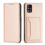 Magnet Card Case etui do Samsung Galaxy A52 5G pokrowiec portfel na karty kartę podstawka różowy