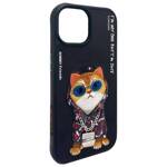 Nimmy etui iPhone 15 6.1" czarny/black    Glasses Cool Cat