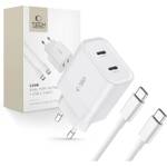 TECH-PROTECT C20W 2-PORT NETWORK CHARGER PD20W + TYPE-C CABLE WHITE