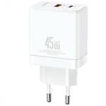 USAMS Ład. siec. 1xUSB-C+1xUSB 45W (only head) GaN PD3.0 +QC3.0 Fast Charging biały/white CC178TC02 (US-CC178)