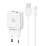 USAMS Ład. siec. 2xUSB 18W + kabel Lightning/USB-A Fast Charging biały/white series HC HCXLTZ01