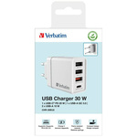 Verbatim Ładowarka sieciowa 30W 3xUSB-A/ USB-C PD 3.0 CHR-30EU2 biały/white 49701