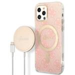 ZESTAW GUESS GUBPP12MH4EACSP CASE+ CHARGER IPHONE 12/12 PRO RÓŻOWY/PINK HARD CASE 4G PRINT MAGSAFE