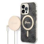 ZESTAW GUESS GUBPP13LH4EACSK CASE+ CHARGER IPHONE 13 PRO CZARNY/BLACK HARD CASE 4G PRINT MAGSAFE