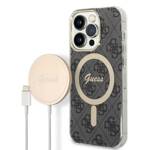 ZESTAW GUESS GUBPP14LH4EACSK CASE+ CHARGER IPHONE 14 PRO 6,1" CZARNY/BLACK HARD CASE 4G PRINT MAGSAFE