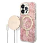 ZESTAW GUESS GUBPP14LHJEACSP CASE+ CHARGER IPHONE 14 PRO 6,1" RÓŻOWY/PINK HARD CASE JUNGLE MAGSAFE