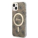 ZESTAW GUESS GUBPP14MH4EACSW CASE+ CHARGER IPHONE 14 PLUS / 15 PLUS 6.7" BRĄZOWY/BROWN HARD CASE 4G PRINT MAGSAFE