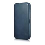 iCarer CE Oil Wax Premium Leather Folio Case skórzane etui iPhone 14 Pro Max z klapką magnetyczne MagSafe niebieski (AKI14220708-BU)