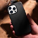 iCarer Case Leather pokrowiec etui z naturalnej skóry do iPhone 14 Pro Max czarny (WMI14220708-BK) (kompatybilne z MagSafe)