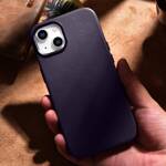 iCarer Case Leather pokrowiec etui z naturalnej skóry do iPhone 14 ciemnofioletowy (WMI14220705-DP) (kompatybilne z MagSafe)