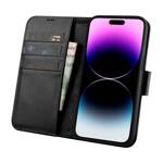 iCarer Wallet Case 2in1 etui iPhone 14 Pro Max skórzany pokrowiec z klapką Anti-RFID czarny (WMI14220728-BK)